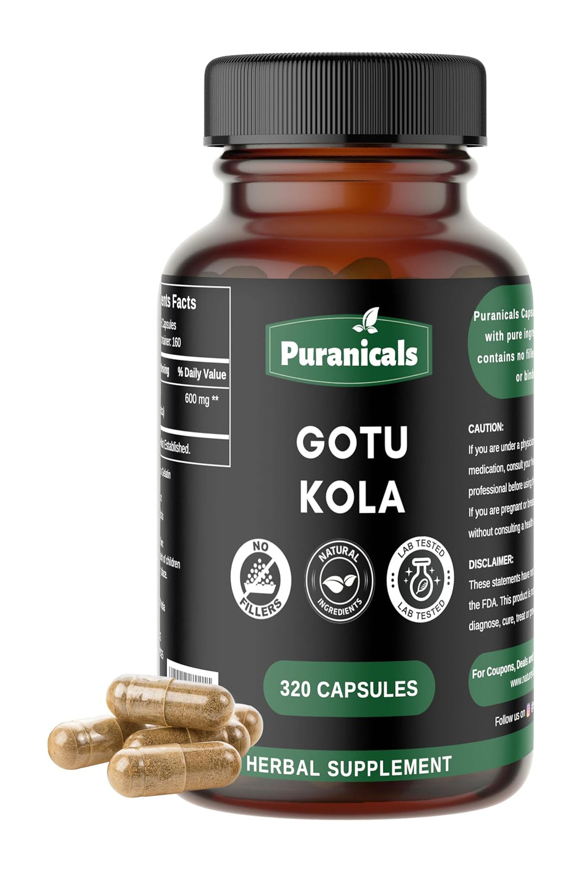 Gotu Kola Energia Mental Max Potente 320 cápsulas