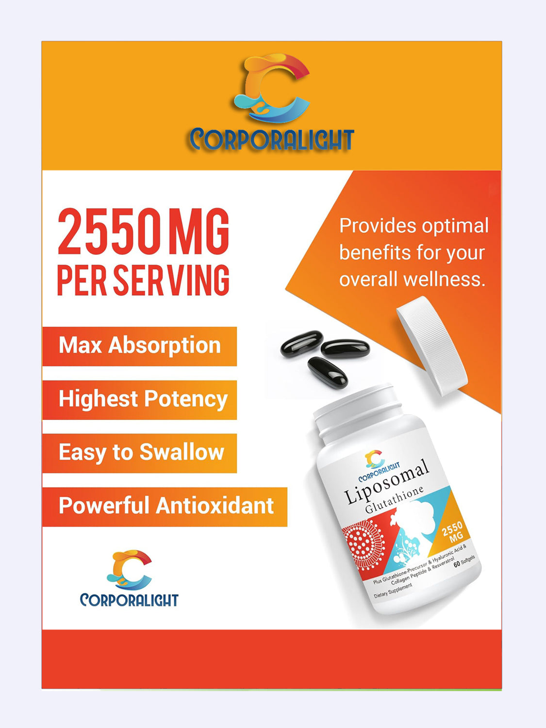 Glutatión Liposomal Premium De 2550mg Máxima Absorción 60 cápsulas
