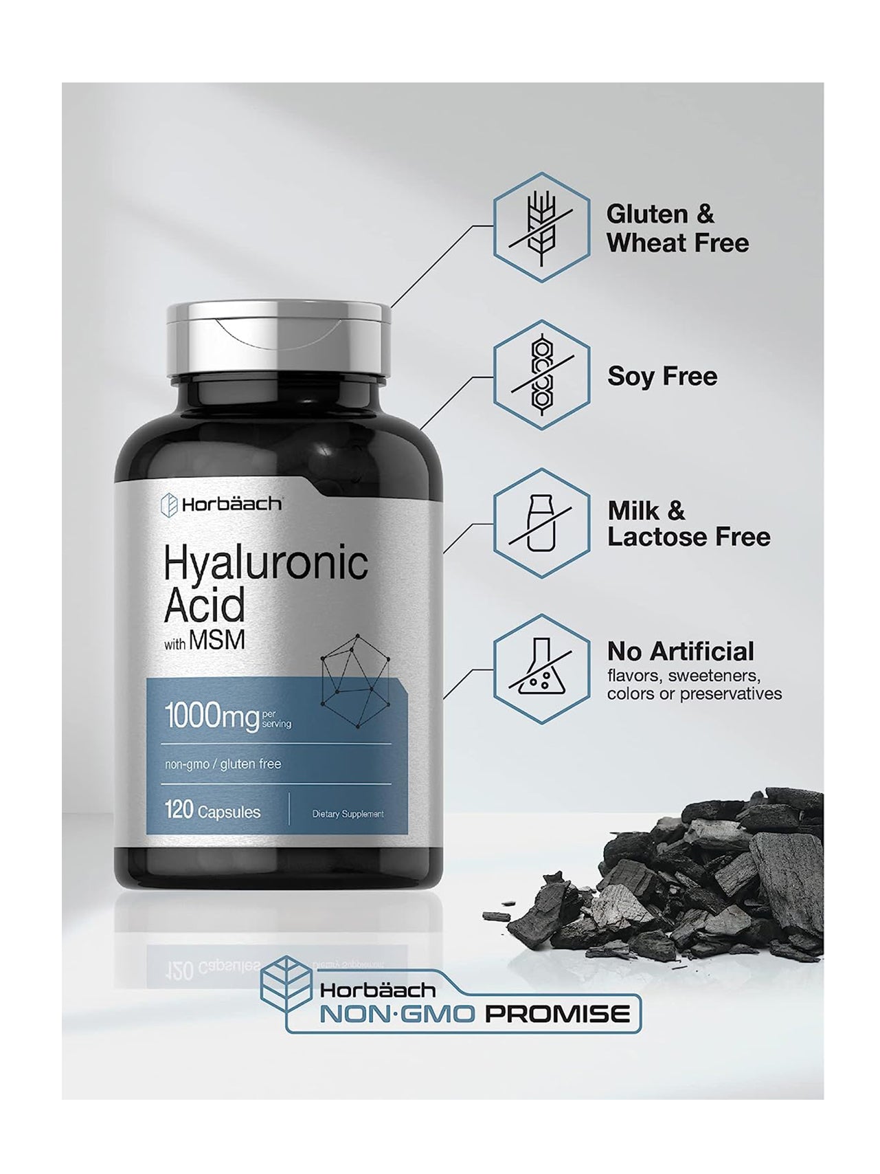 Ácido Hialurónico Con MSM Horbäach 1000mg 120 Caps