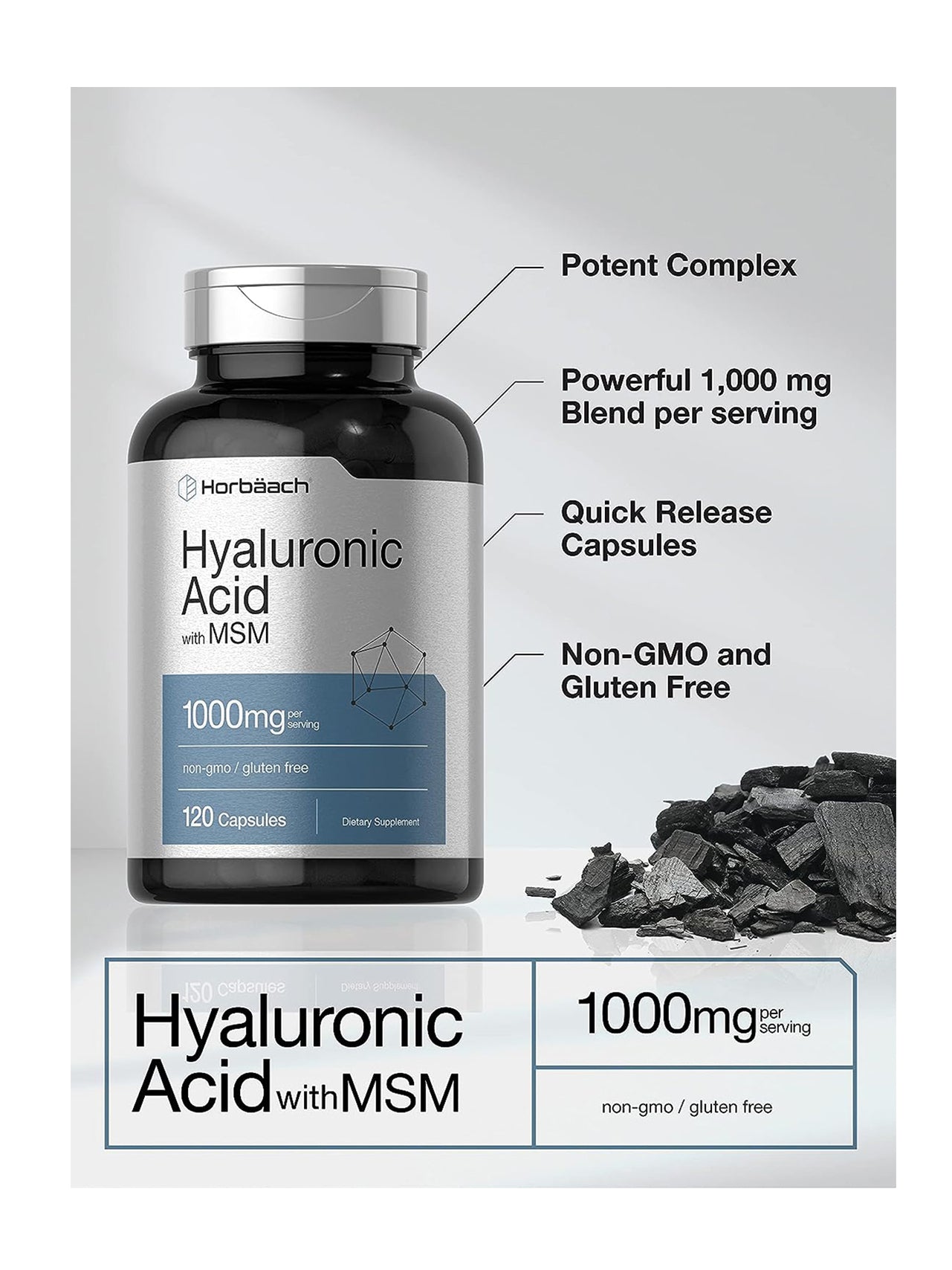 Ácido Hialurónico Con MSM Horbäach 1000mg 120 Caps