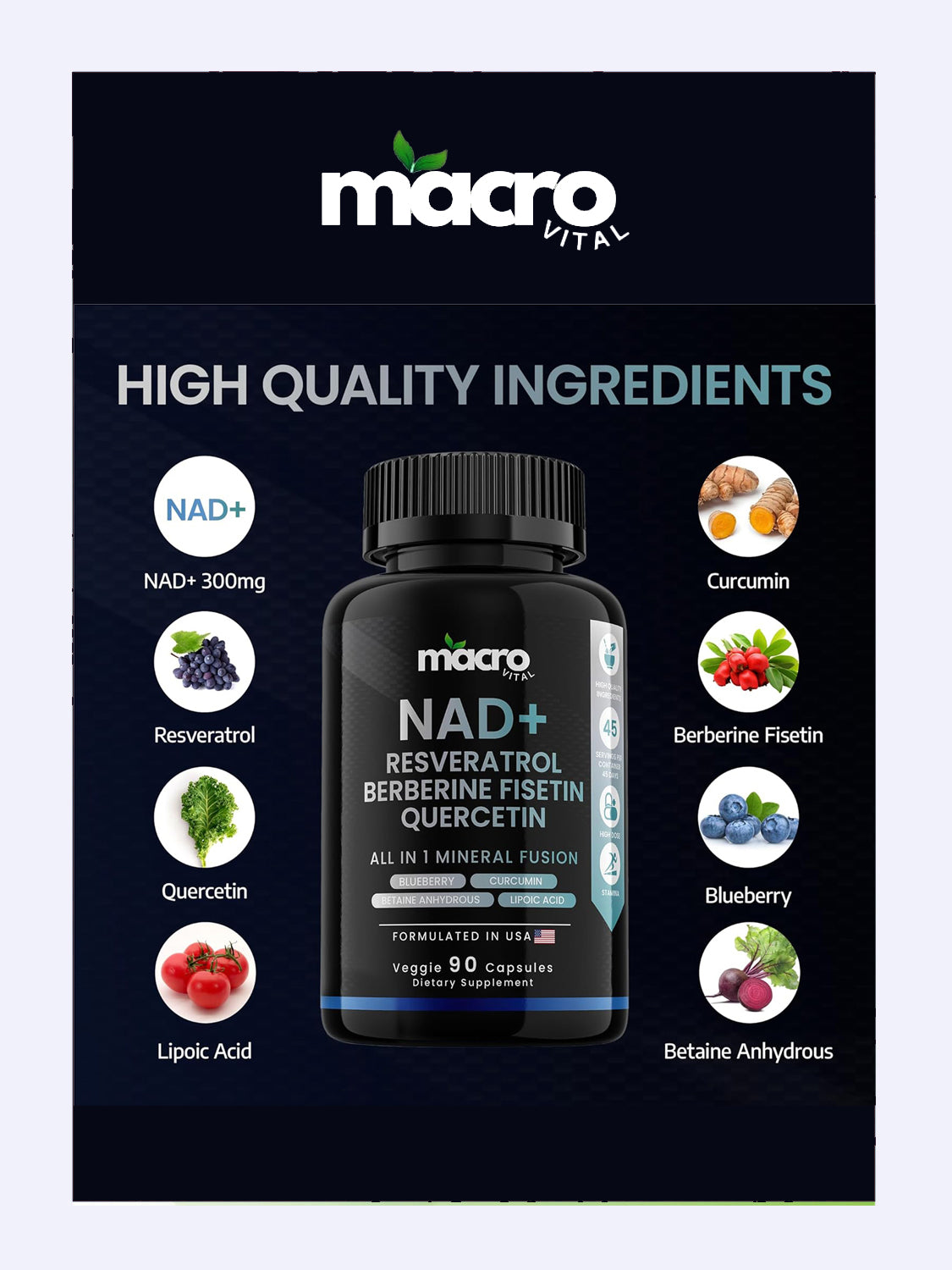 Nad Resveratrol Y Quercitina Max Potente 90 cápsulas