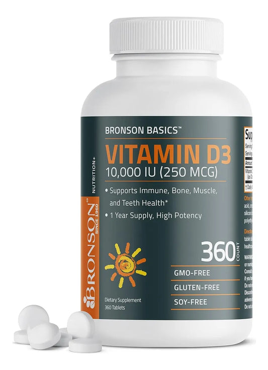 Vitamina D3 10,000 Ui (250 Mcg) Apoyo Inmunológico 360 Tabletas