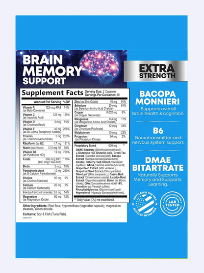 Soporte Cerebral Nootrópico Mejora de Memoria 60 cápsulas