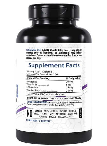 Melatonina Con L-Teanina, Valeriana Y Vitamina B6 Premium 150 cápsulas